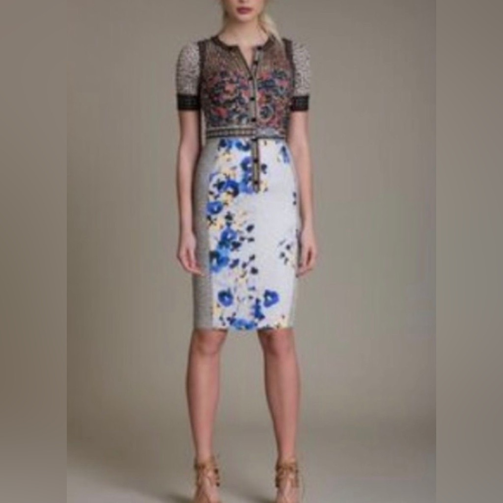 Byron Lars Floral Print Laser Cut Pencil Dress, Size 10